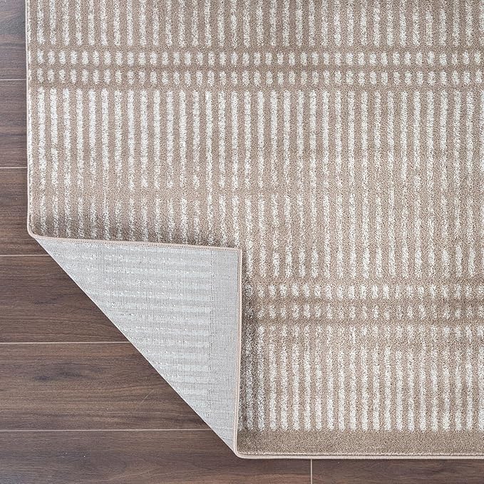 Rugshop Contemporary Stripe Lines High Traffic Area Rug Beige 7'10" x 10' | Rectangular, Size 7'10" x 10', Living Room, Bedroom, Dining Room, Home Office, Kitchen, Entryway, Hallway, Nursery, Kids Room