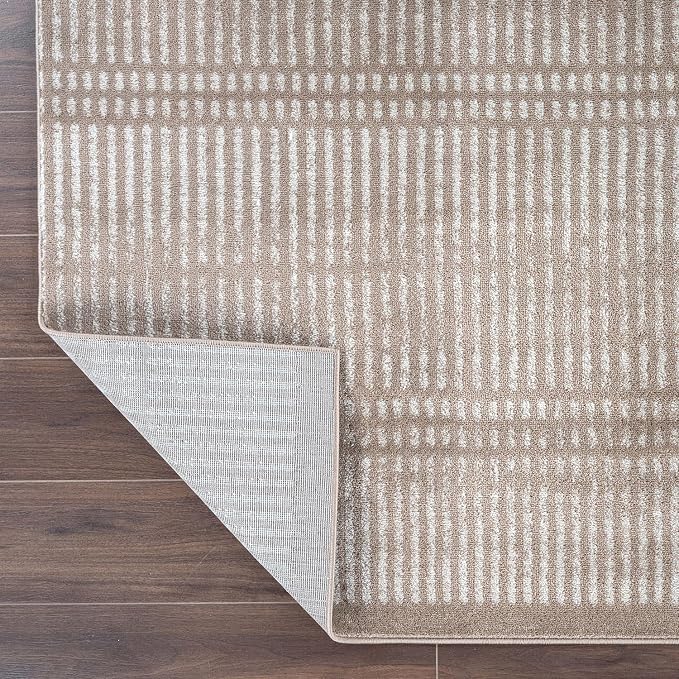 Rugshop Contemporary Stripe Lines High Traffic Area Rug Beige 5' x 7' | Rectangular, Size 5' x 7', Living Room, Bedroom, Dining Room, Home Office, Kitchen, Entryway, Hallway, Nursery, Kids Room