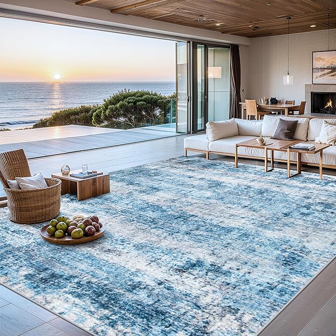 PLHXFR Area Rug Living Room: 5x7 Modern Abstract Washable Carpet Blue | For Bedroom Dining Room Farmhouse Nursery Home,Machine washable,Non Slip,Large Soft Neutral,Stain Resistant, Indoor Floor