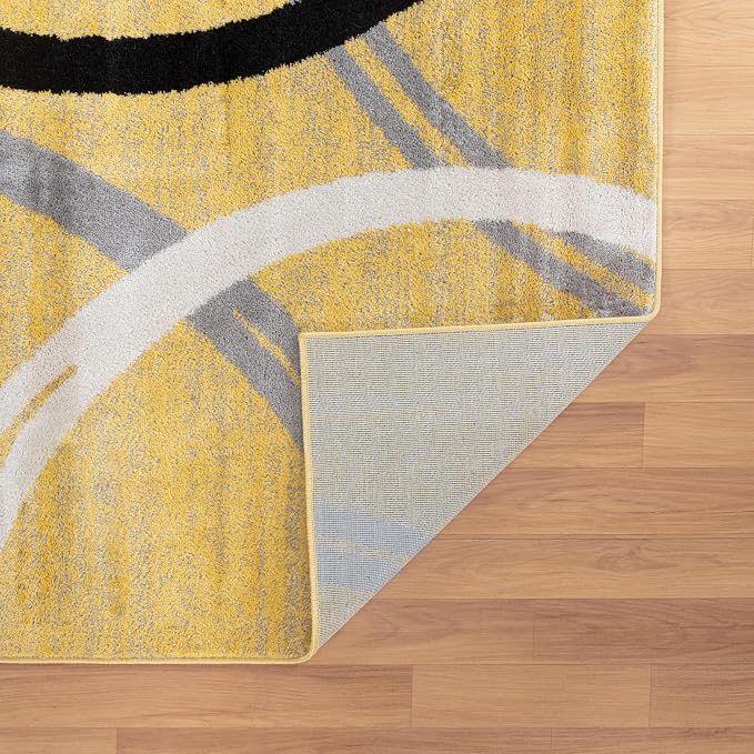 Rugshop Wavy Circles Jute Backing Living Room Area Rug Yellow 7'10" x 10'2" | Rectangular, Size 7'10" x 10'2", Bedroom, Dining Room, Home Office, Kitchen, Entryway, Hallway, Nursery, Kids Room, Bedside