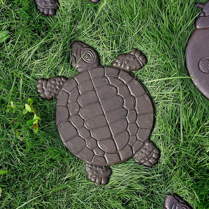 Sungmor Cast Iron Turtle Stepping Stones, Sturdy Metal Stepping Mat for Front Door, Outdoor Walkway Decorative Statue, Garden Path Pavers for Yard Lawn Landscaping