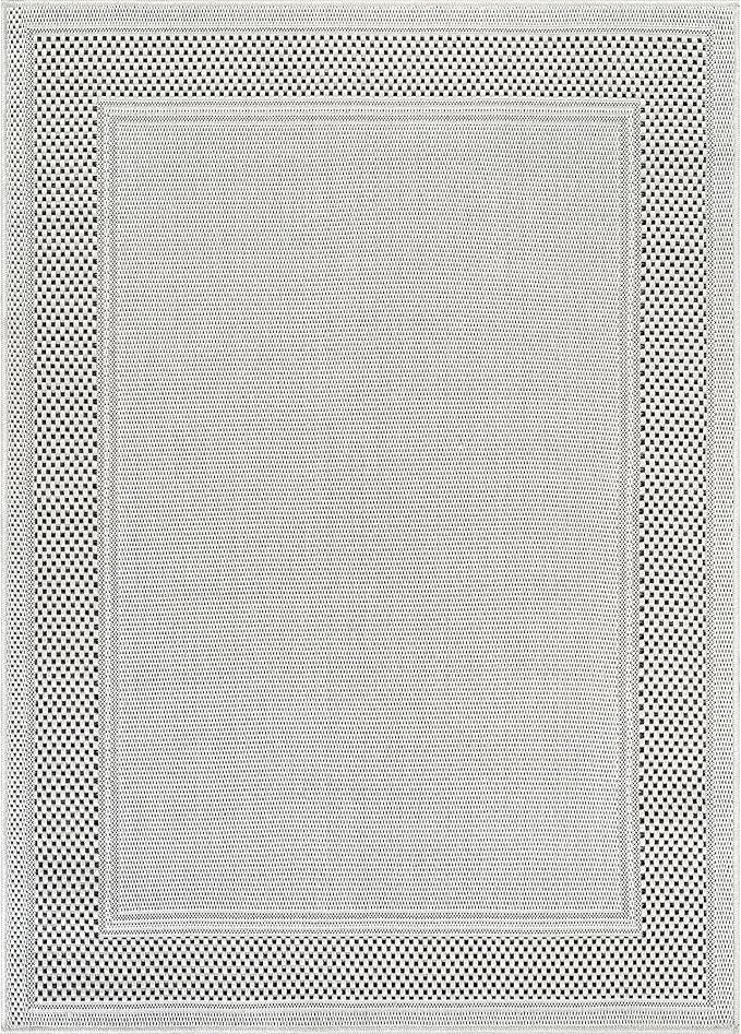 CAMILSON Easy Jute Rug 5x7, Indoor Outdoor Off-White Color Fiber Area Rugs for Living Room Patio and Kitchen Rug Bordered Boho Woven Design, Easy-Cleaning, Washable Outside Carpet (5 x 7)