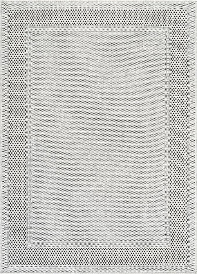 CAMILSON Easy Jute Rug 10x14, Indoor Outdoor Off-White Color Fiber Area Rugs for Living Room Patio and Dining Room Rug, Bordered Boho Woven Design, Easy-Cleaning, Washable Outside Carpet (10 x 14)