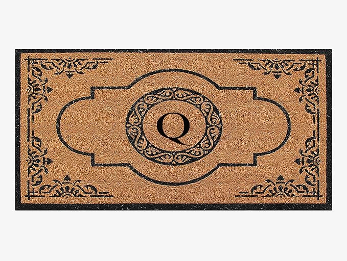 A1HC Natural Coir Monogrammed Doormat for Outside Entrance, Heavy Duty, Low Profile, Anti-Shed Treated Front Door Mat, Easy to Clean, Long Lasting Entryway Doormats - 30"x48"