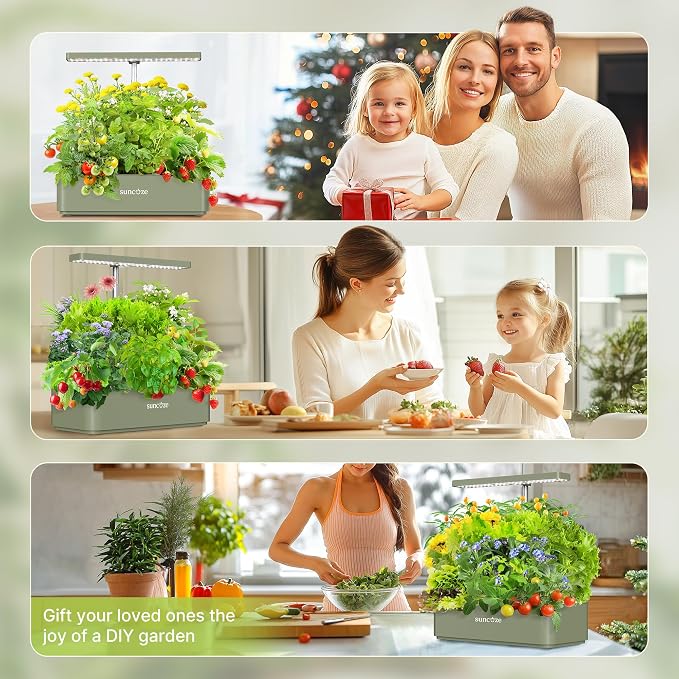 SUNCOZE Hydroponics Growing System, Compact 12 Pods Indoor Garden, Green | 24W LED Dimmable Grow Light, 4L Water Tank with Quiet Pump, Adjustable Height Herb Garden Planter Indoor Kit, Gardening Gifts