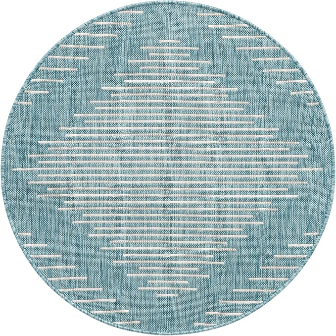 Unique Loom Outdoor Modern Collection Area Rug - Tambor (3' 3" Round, Light Aqua/ Ivory)