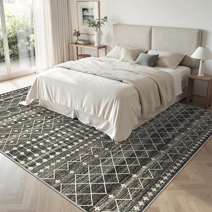 Miukiki 6x9 Area Rug Washable Non Slip Rug for Living Room Black | Soft Low Pile Washable Area Rug Bedroom Dining Room, Stain Resistant Carpet with Easy Care Design 6'x9'