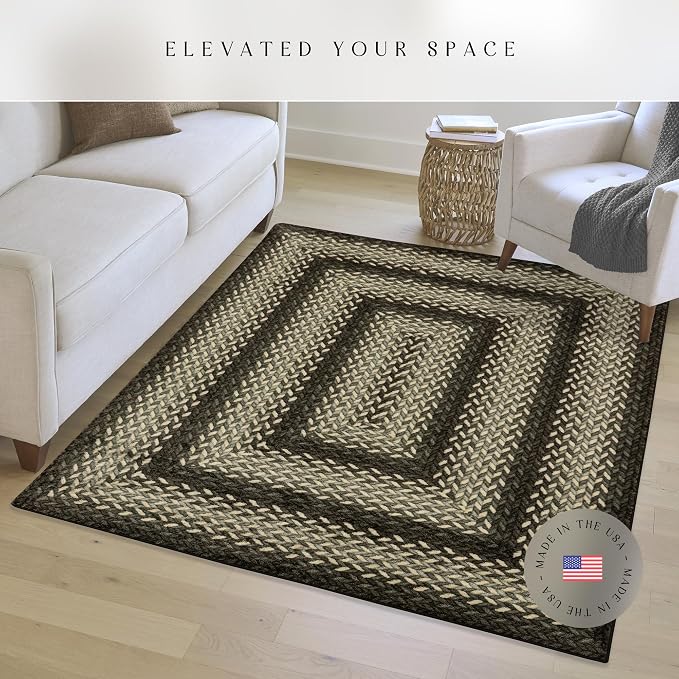 Maples Rugs Marion Bohemian Braided-Style Print Area Rug – Made in USA – Low Pile, Non-Slip, Pet-Friendly Indoor Rug for Bedroom, Living Room & Office, 5' x 7', Black