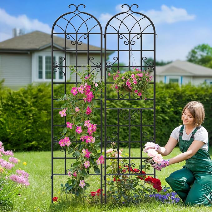 2 Pack 87x20in Garden Trellises, Butterfly Black Metal Coated Rustproof Trellis for Climbing Plants Outdoor, Roses, Vegetables, Vines, Cucumbers