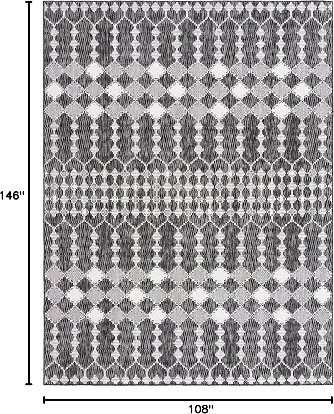Unique Loom Outdoor Trellis Collection Area Rug - Traliccio (9' x 12' 2" Rectangle, Charcoal/ Ivory)