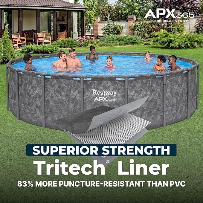 Bestway APX 365 18' x 52" Above Ground Pool Set with Sand Filter Pump | Long-Lasting All-Season Swimming Pool with Galvanized Steel Frame - Ladder, Cover, and Polysphere Filtration Balls Included