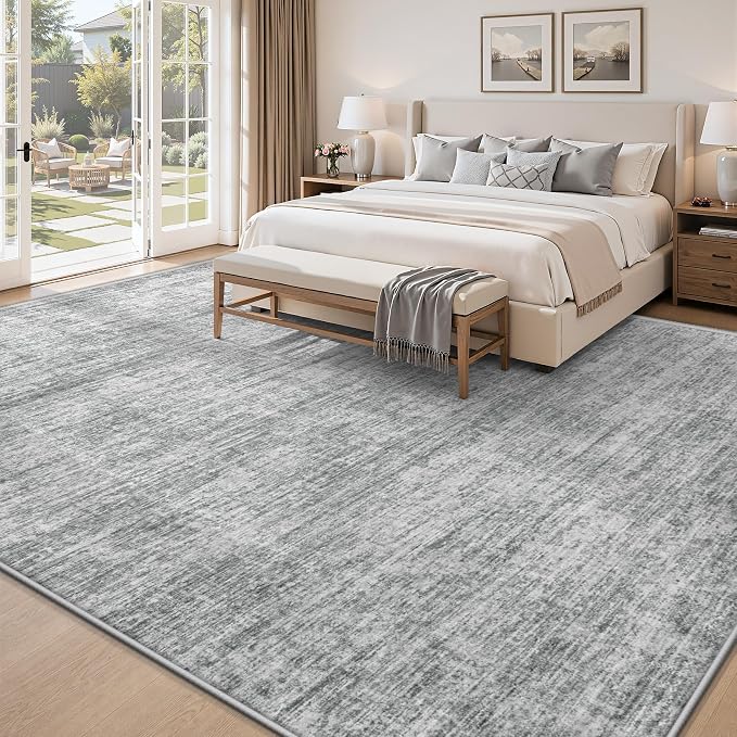 9x12 Area Rugs Living Room Rug: Washable Modern Abstract Rugs Neutral Non Slip Rug Soft Low Pile Indoor Bedroom Carpet for Nursery Office Dining Room Kids Room (Grey, 9'x12')