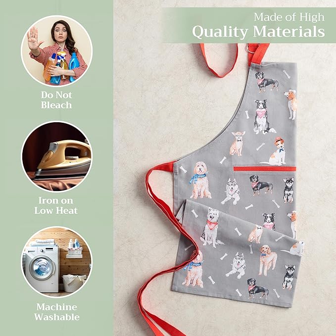 Maison d' Hermine Aprons for women with Pocket 100% Cotton (27.50"x31.50") | Adjustable Neck Strap & long ties Apron Men Chef Wedding Cooking Gardening Server Maid