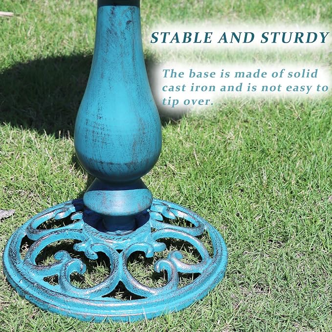 26.6"H Cast Iron Pedestal Bird Bath,Metal Birdbath for Outdoors (Blue) | Bird Bath for Outside,Tall Bird Baths,Bird Feeder Seed Tray for Garden Yard Decor