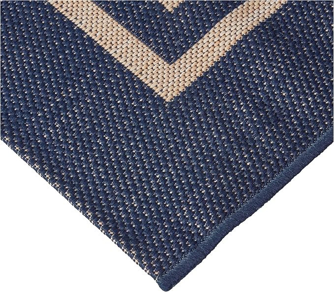 Gertmenian Indoor Outdoor Classic Flatweave Area Rug, Stain & UV Resistant Carpet, Deck, Patio, Poolside & Mudroom, 9x13 Ft Extra Large, Simple Border, Navy Blue, 21979