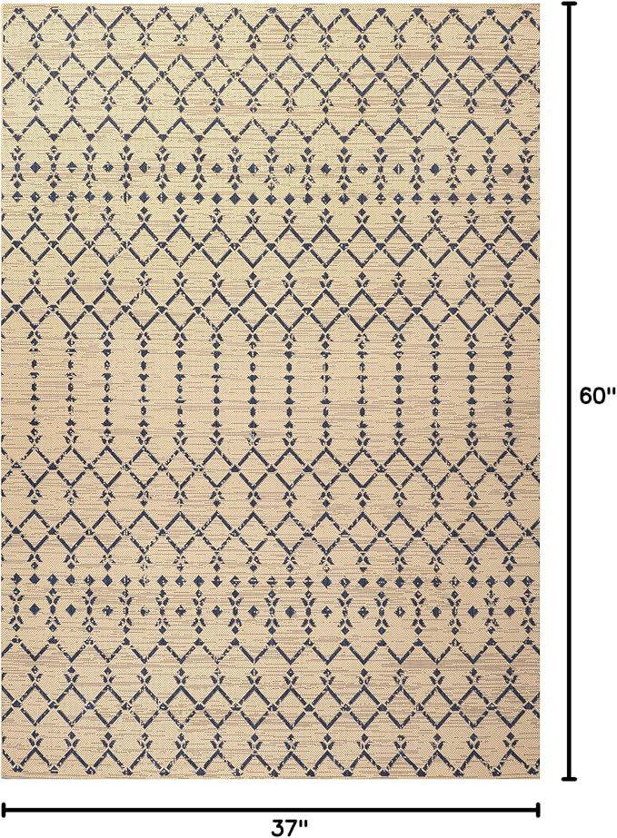 JONATHAN Y Moroccan Geometric Indoor Outdoor Area Rug 3X5 Beige/Navy, Ourika Textured Weave for Backyard, Patio, Porch, Easy-Cleaning, High Traffic, Pet-Friendly, Non-Shedding (SMB108H-3)