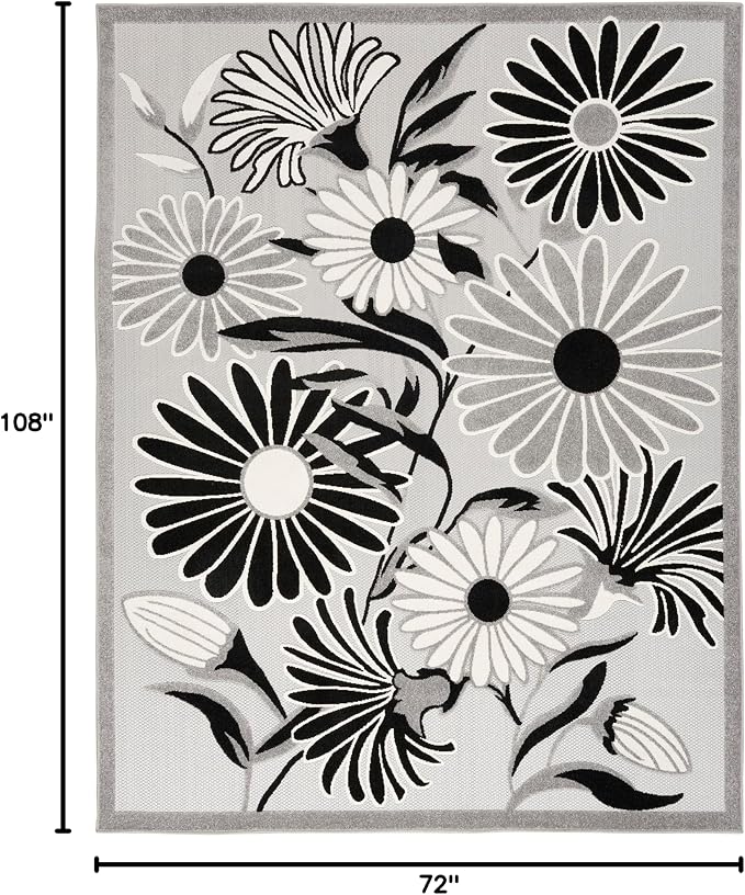 Nourison Home Aloha Black White 6' x 9' Area Rug - Easy Clean, Non Shedding, Bed Room, Living Room, Dining Room, Kitchen (6' x 9')