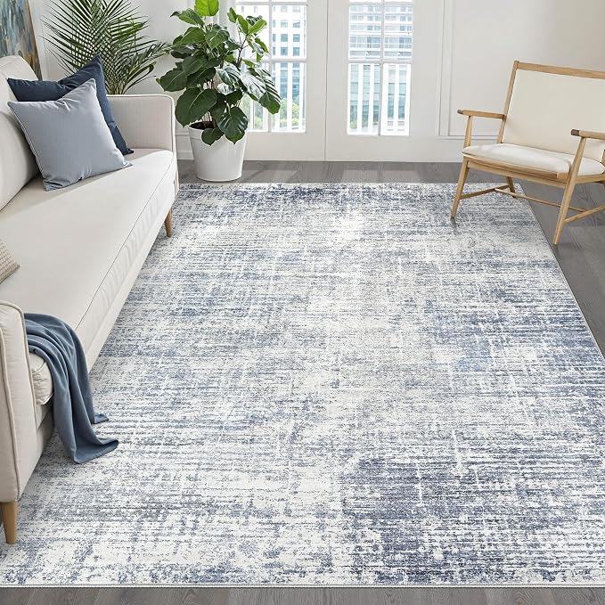 LOONGRUG 6x8 Area Rug Washable Neutral Modern Rug for Living Room Blue | Abstract Soft Stain Resistant Indoor Non-Slip Carpet for Bedroom Nursery Kids Office Playroom Dining Room