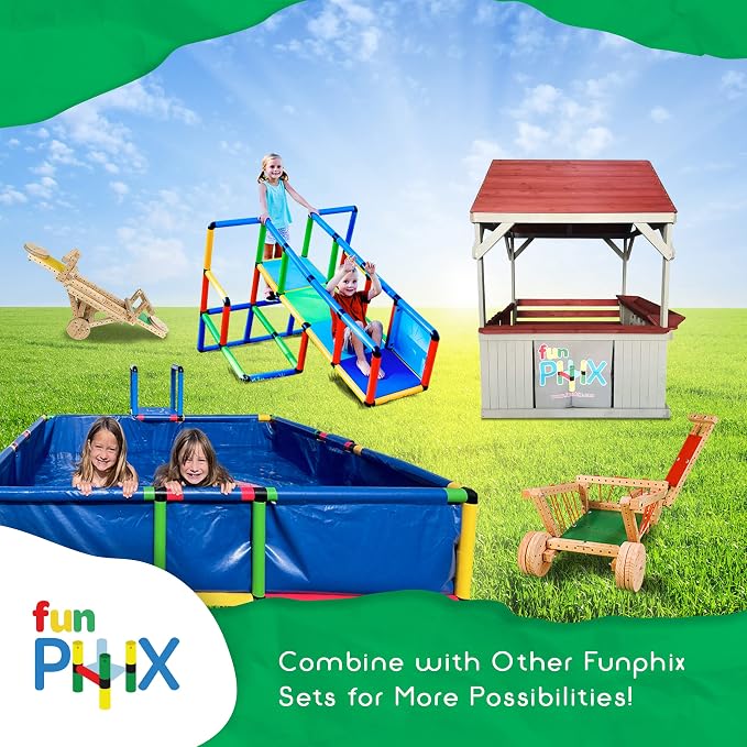 Plastic Kiddie Pool for Kids Ages 8-12 - Buildable Backyard Above Ground Pool for Ball & Sand Pit with Tubes, Connectors, Panels & Sleeve - Toddler Swimming Pools for Outside Play by Funphix
