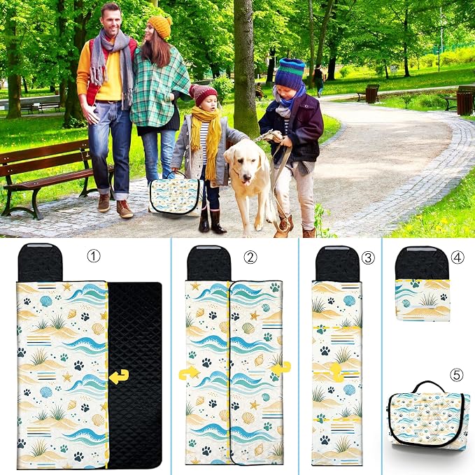 Extra Large Picnic Blanket Waterproof,80"x 80"Foldable Machine Washable Outdoor Blanket,Seashell Beach Blanket for 6-8 Adults,Picnic Mat Suitable for Indoor Crawling,Park Beach,Camping,Hiking,Travel