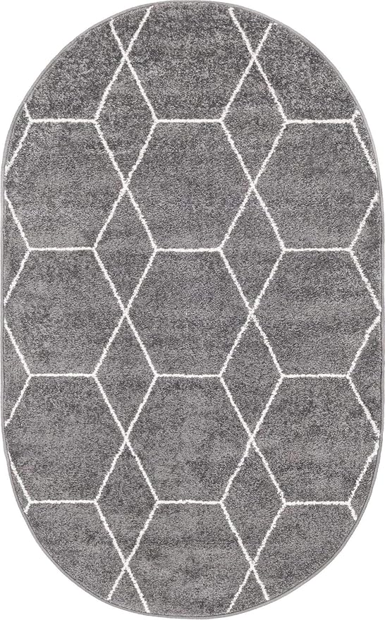 Unique Loom Trellis Frieze Collection Area Rug - Geometric (3' x 5' Oval, Dark Gray/ Ivory)