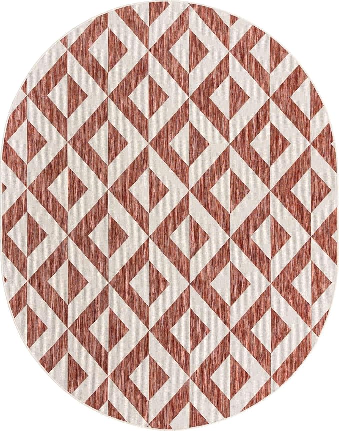 Unique Loom Jill Zarin Outdoor Collection Area Rug - Napa (7' 10' x 10' Oval, Rust Red/ Ivory)