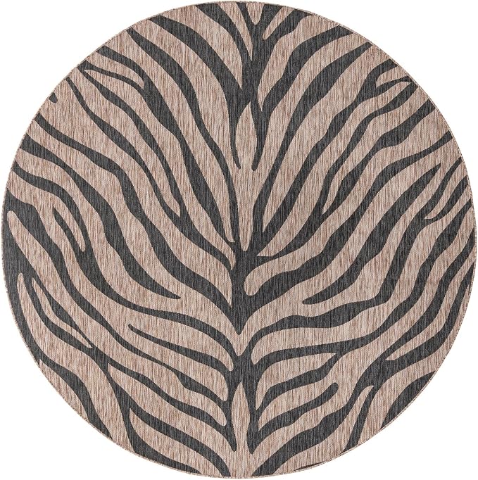 Unique Loom Outdoor Safari Collection Area Rug - Tsavo (10' Round, Natural/ Ivory)