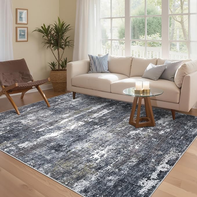 ROYHOME Abstract Rugs 5x7 Grey Brown | Non Slip Non Shedding Low Pile Stain Resistant Rug for Entryway Kitchen Bedroom
