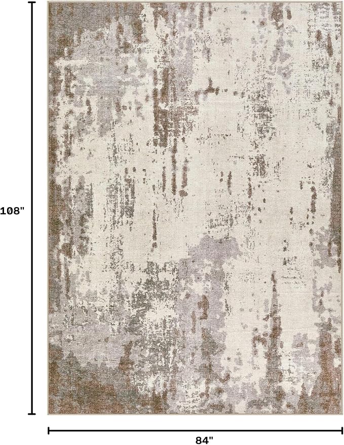 UERMEI Area Rug Living Room Rugs-Washable Neutral Modern Abstract Soft Thin Large Rug Indoor Floor No Slip Rug Carpet for Bedroom Under Dining Table Home Office Decor-Brown/Grey/Beige-7'x 9'