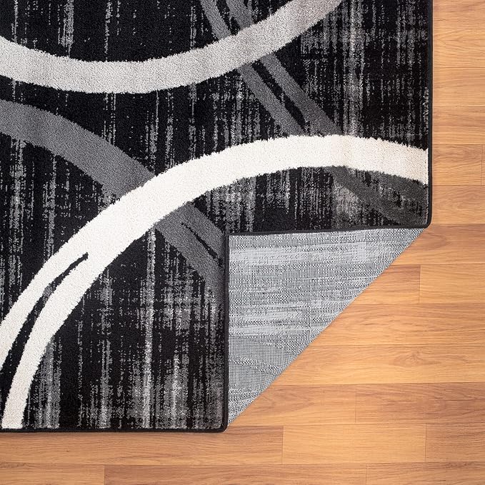 Rugshop Wavy Circles Modern Fade-Resistant Runner Rug Black 2' x 10' | Rectangular, Size 2' x 10', Living Room, Bedroom, Dining Room, Home Office, Kitchen, Entryway, Hallway, Nursery, Kids Room