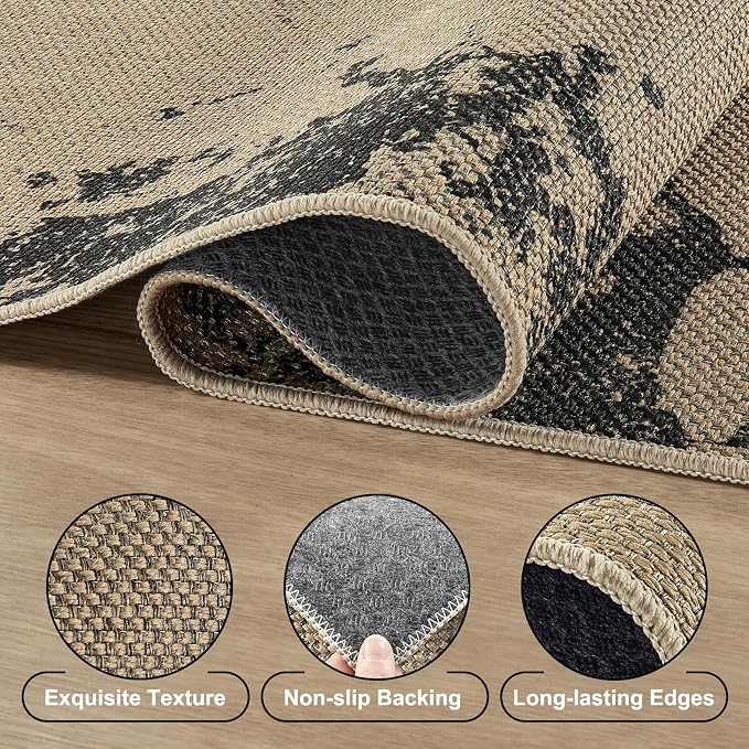 UERMEI 6x9 Outdoor Jute Area Rug Patio Neutral Washable Modern Brown | Easy Non Slip Pet Friendly Indoor Farmhouse Carpet for Living Room Bedroom Dining Backyard
