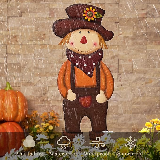 TERESA'S COLLECTIONS Fall Decor for Outdoor Home, Scarecrow for Garden Metal Stakes for Fall Decorations, Autumn Decor for Thanksgiving Decorations, Brown Harvest Yard Signs for Home Lawn Patio, 30"