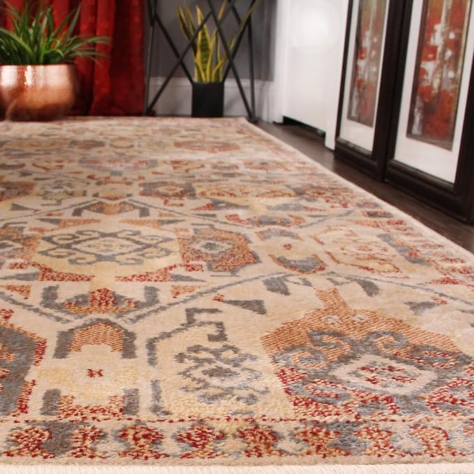 Superior Indoor Area Rug or Runner, Patchwork Rustic Leaves Floor Decor, Soft Plush Rugs for Living Room, Office, Kitchen, Dining, Aesthetic Home Accessories, Zelder Collection 2ft x 3ft - Rust