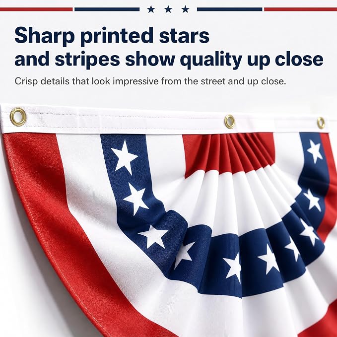 6 Pack USA Pleated Fan Flags - 6x3 FT Large American Flag Bunting for Outside, Red White Blue Bunting Banner with Brass Grommets, Patriotic Porch Decor for Independence Day, July 4th, Memorial Day