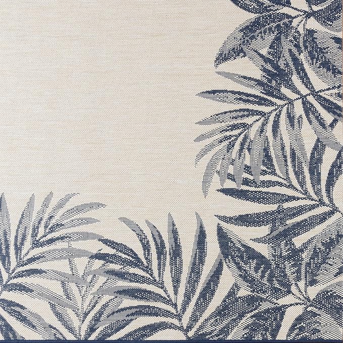 Gertmenian Indoor/Outdoor Flatweave Area Rug - 8x10 Large, Stain & UV Resistant, Ideal For Deck, Patio, Poolside, Mudroom - Palm Tree Border, Navy Blue, 22939