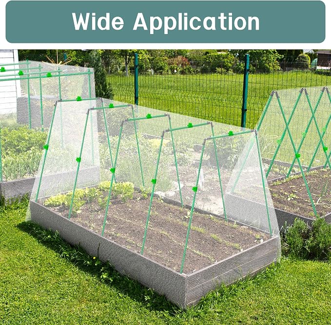 U0U Garden Mesh Netting Kit,7.8 x 24 Ft Ultra Fine Mesh Netting with Garden Hoops,Garden Netting Set for Raised Beds,Bird Netting Protection for Vegetable Plants Birds Animals Protection (White)