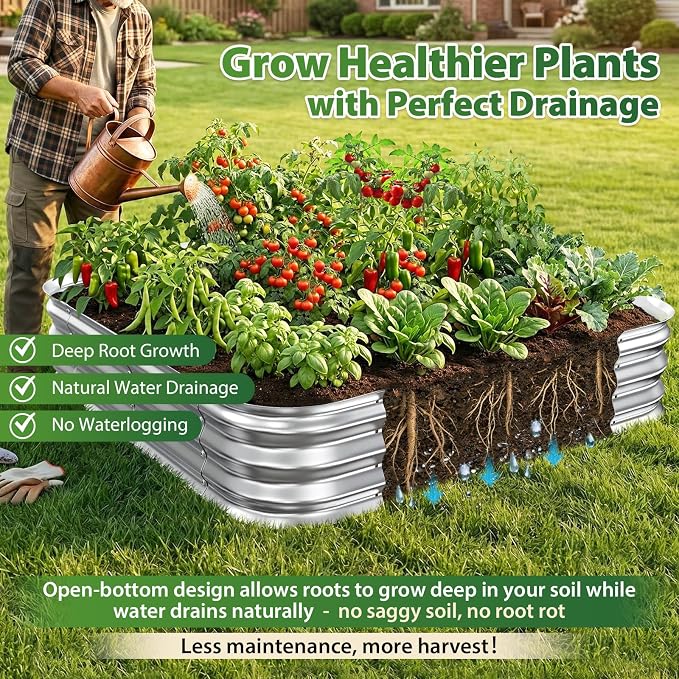 Square Galvanized Raised Garden Bed 4x4 ft – Heavy Duty Metal Planter Box for Vegetables & Flowers,Herb– 12" Deep Rust-Resistant Outdoor Gardening Bed with Easy Assembly, Above Ground (Silver)