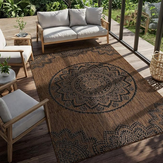 CAMILSON Outdoor Rug 6x9 Modern Area Rugs for Indoor and Outdoor Patios and Porches - Waterproof Washable Non-Shedding Easy-to-Clean Outside Carpet (6 x 9 Medallion - Gold/Black)