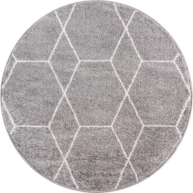 Unique Loom Trellis Frieze Collection Area Rug - Geometric (3' Round, Light Gray/ Ivory)