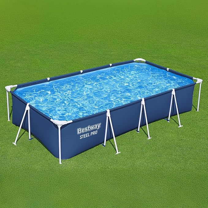 Bestway Steel Pro 13.1' x 6.8' x 32" Above Ground Swimming Pool Set w/Pump | Durable Rectangular Metal Frame Outdoor Backyard Pool, Puncture-Resistant Liner - Type I Filter Cartridge Included, Blue