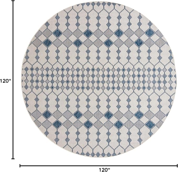 Unique Loom Outdoor Trellis Collection Area Rug - Traliccio (10' Round, Ivory/ Navy Blue)