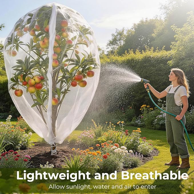Fruit Tree Netting Cover with Zipper & Drawstring, 2 Packs 10ft x 10ft Insect Bird Barrier Netting for Garden Protection, Ultra Fine Mesh Garden Netting Pest Barrier, Extra Large