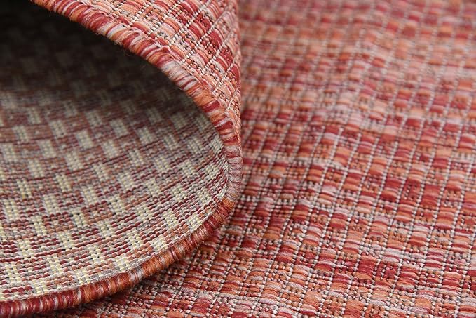 Unique Loom Collection Casual Transitional Solid Heathered Indoor/Outdoor Flatweave Area Rug (8' x 11' 4" Rectangle, Rust Red/Beige)