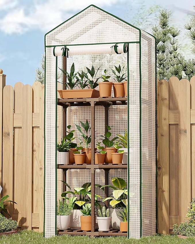 Bamworld Greenhouse for Outdoors Small Plant Green House 3-Tier Rack Stand Portable Greenhouses with Durable PE Cover for Seedling Ideal Gardening Gifts for Women Plants Lover