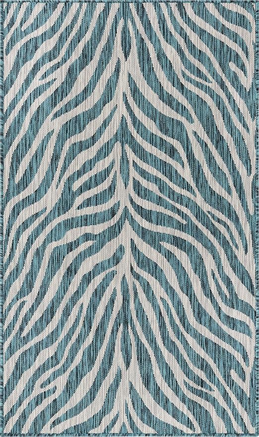 Unique Loom Outdoor Safari Collection Area Rug - Tsavo (3' 1" x 5' 3" Rectangle, Teal/ Ivory)