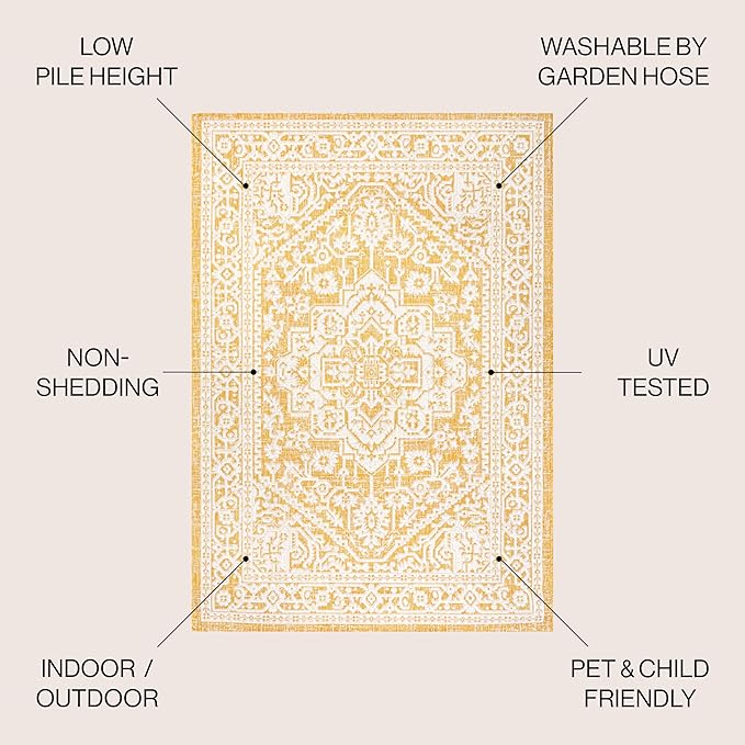 JONATHAN Y Medallion Weave Indoor Outdoor Area Rug 3X5 Yellow/Cream, Sinjuri Textured for Backyard, Patio, Porch, Easy-Cleaning, High Traffic, Pet-Friendly, Non-Shedding (SMB101I-3)