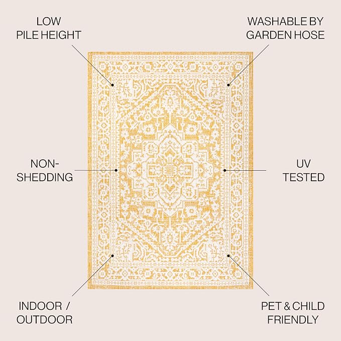 JONATHAN Y Medallion Weave Indoor Outdoor Area Rug 9X12 Yellow/Cream, Sinjuri Textured for Backyard, Patio, Porch, Easy-Cleaning, High Traffic, Pet-Friendly, Non-Shedding (SMB101I-9)
