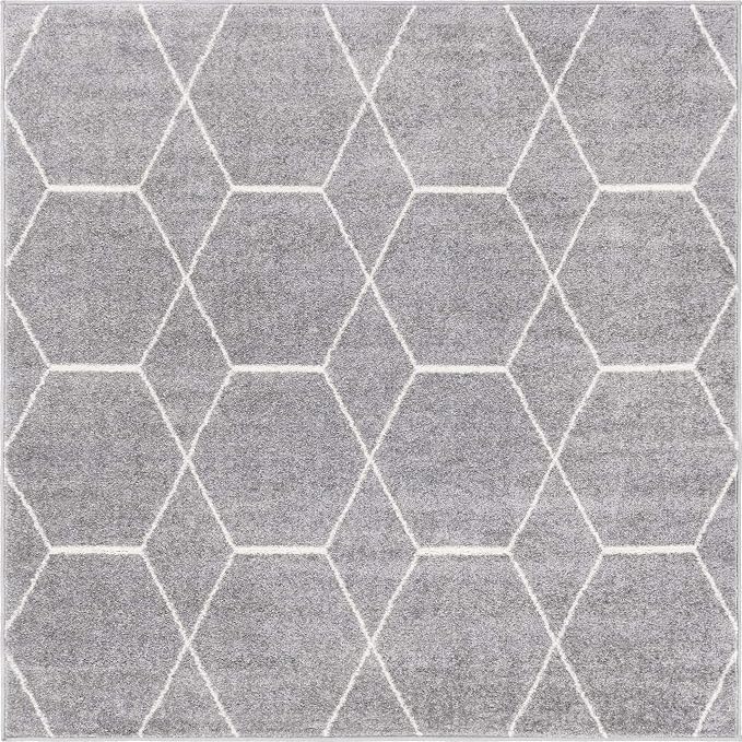 Unique Loom Trellis Frieze Collection Area Rug - Geometric (5' Square, Light Gray/ Ivory)
