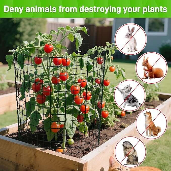 8 Pack Plant Protectors from Animals, 16"x 12" Wire Plant Protector, Wire Cages for Plants with Stakes and Cable Ties, Metal Plant Cages for Plants, Vegetables, Flowers