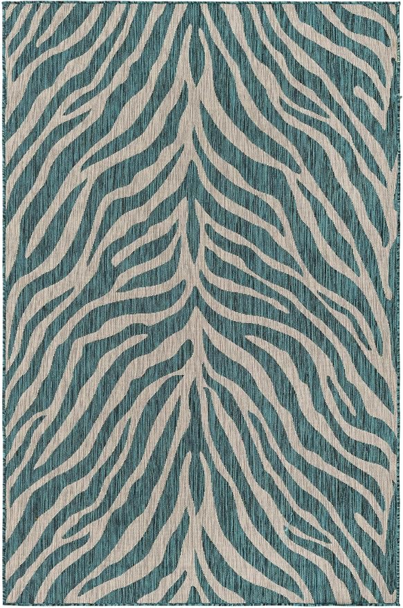 Unique Loom Outdoor Safari Collection Area Rug - Tsavo (5' 3" x 8' Rectangle, Teal/ Ivory)